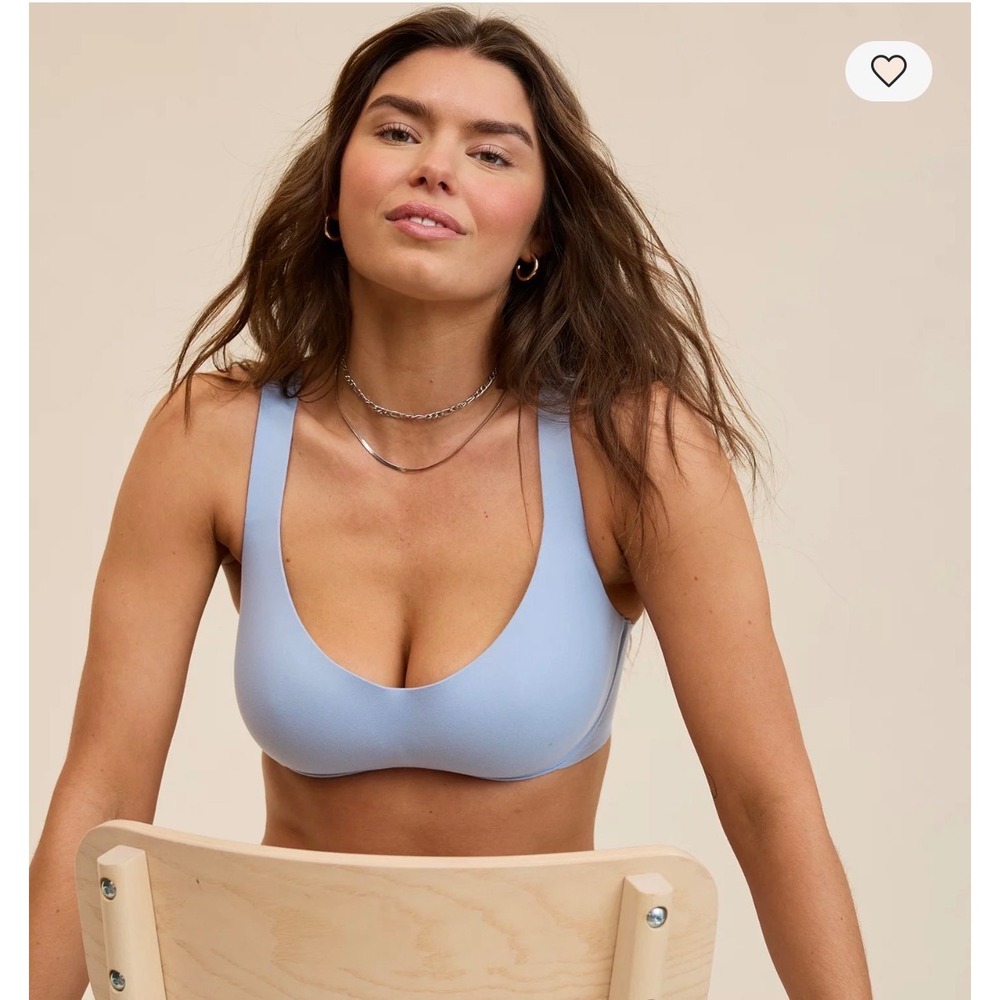 Aerie SMOOTHEZ The Scoop Bra Light Blue Wireless Bralette 32A NWT 5238-412